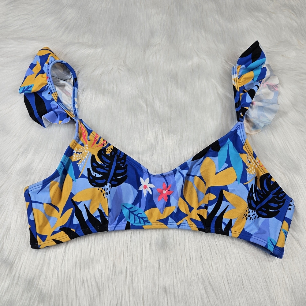 Blue Floral Ruffle Bikini Top - Picture 3 of 9